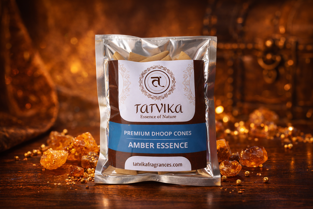 Tatvika Amber Essence premium dhoop cones pack with natural amber-colored cones