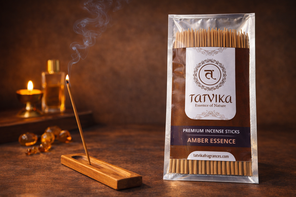 Tatvika Amber Essence incense sticks with warm luxurious soothing fragrance
