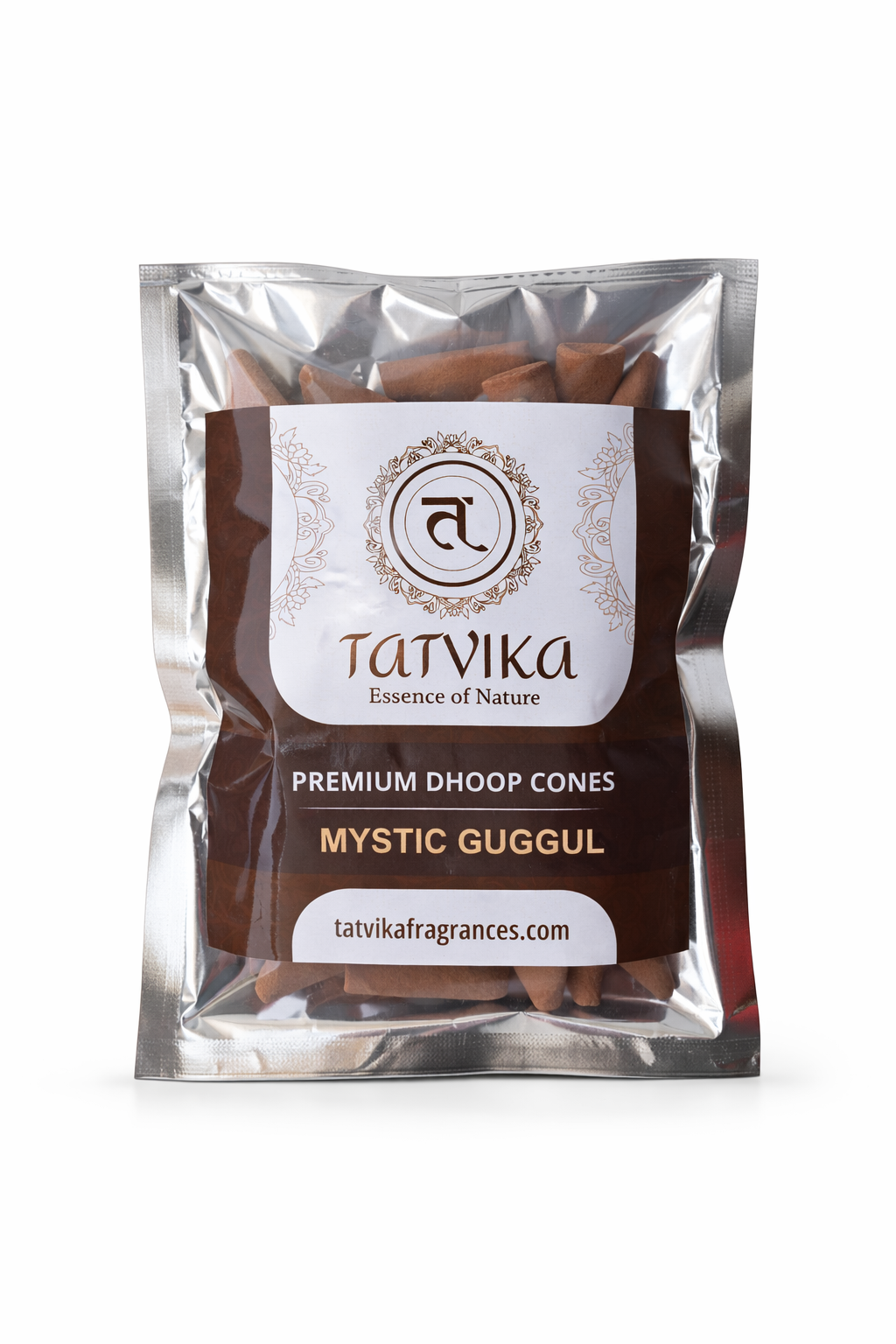 Tatvika Mystic Guggul premium dhoop cones pack on white background with deep brown cones