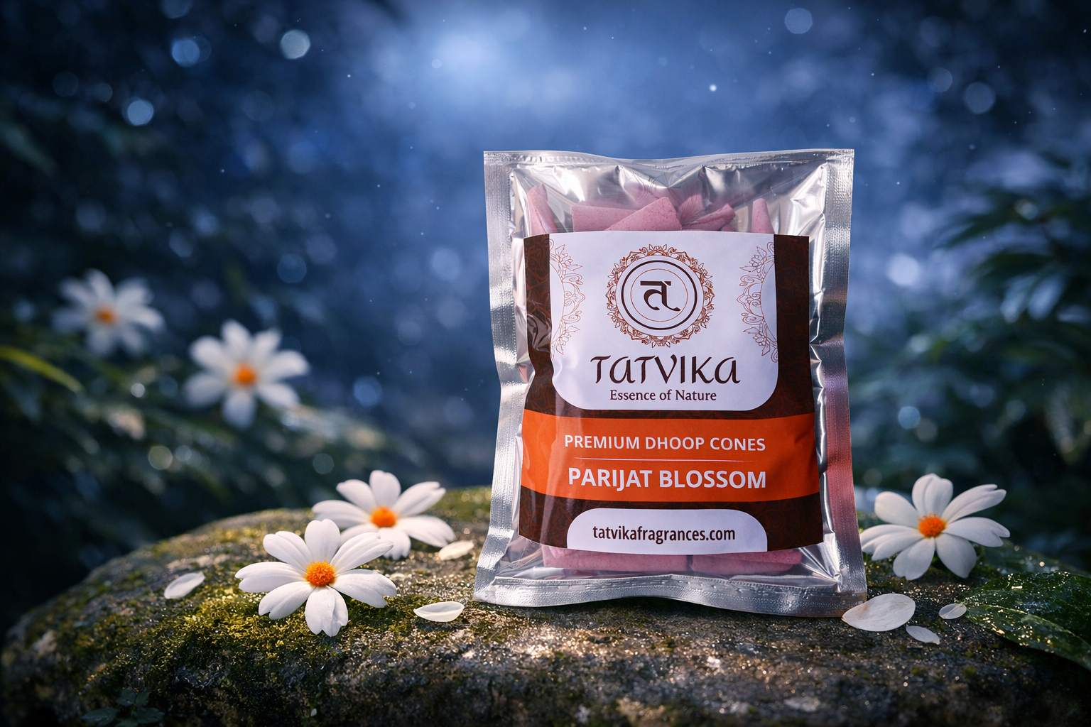 Tatvika Parijat Blossom premium dhoop cones pack with pink cones inside