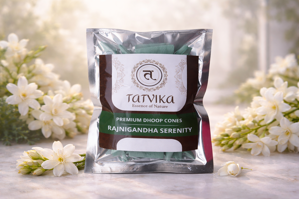 Tatvika Rajnigandha Serenity premium dhoop cones pack with green cones