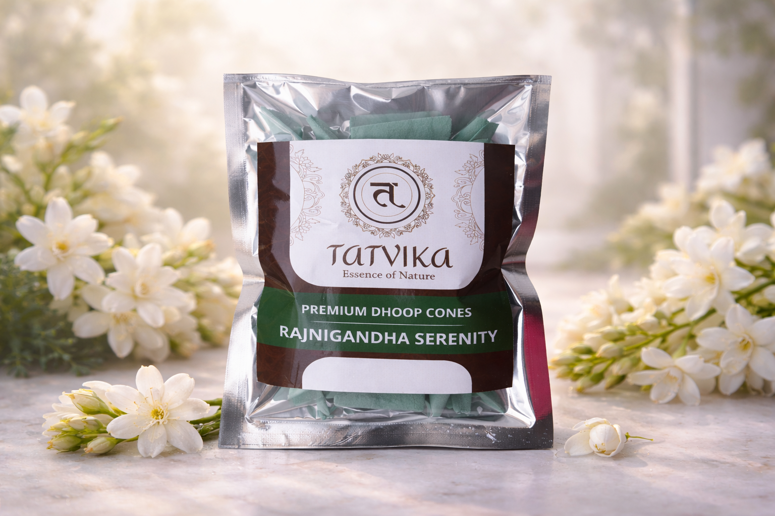 Tatvika Rajnigandha Serenity premium dhoop cones pack with green cones