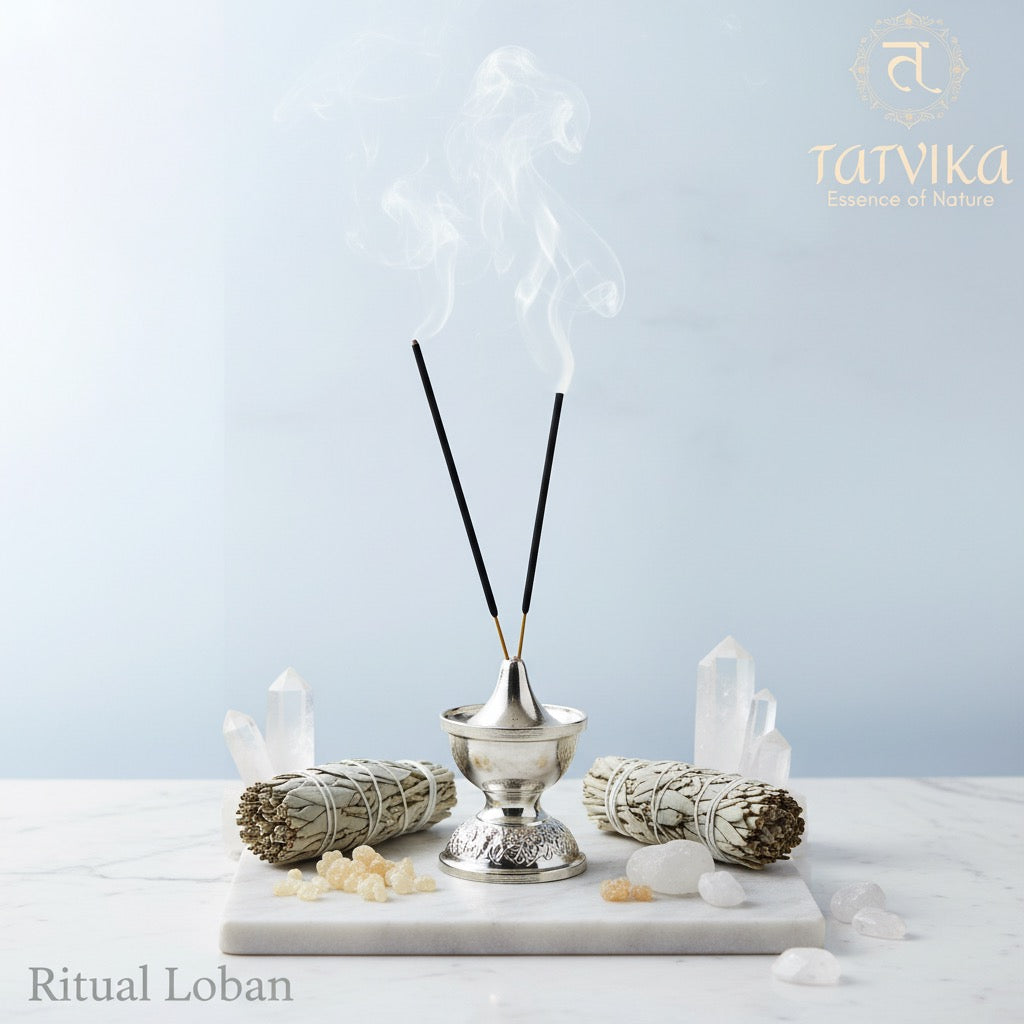 Ritual Loban incense stick lifestyle photo with peaceful setup
