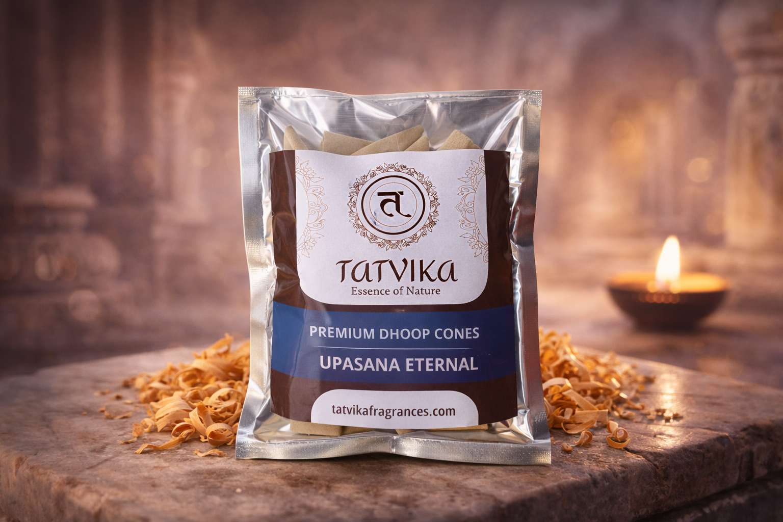 Tatvika Upasana Eternal premium dhoop cones pack with light ash-grey cones